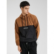 Men Patchwork Color Block Zip Embroidery Hoodies Windbreaker Jackets