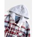 Men Contrast Color Pockets Button up Lapel Hooded Shirts Jackets