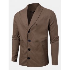 Mens Brown Vintage Single  Breasted Jacket With Double Pocket