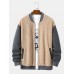 Men Patchwork Contrast Color Block Side Pocket Long Sleeve Jackets