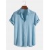 Mens Pure Color Textured Lapel Daily Short Sleeve Shirts