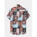 Mens Paisley Floral Color Block Print Ethnic Short Sleeve Shirts