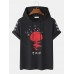 Mens Red Sun Japanese Print Short Sleeve Drawstring Hooded T  Shirts