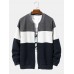 Men Patchwork Contrast Color Block Stand Collar Jackets