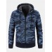 Mens Cotton Camo Printed Plush Lined Zipper Slant Pockets Jackets